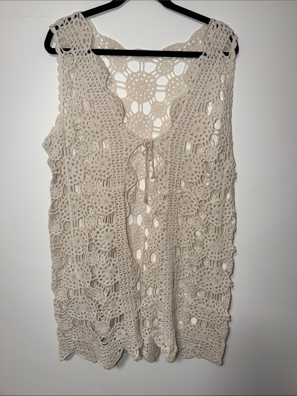 Crochet Tie-Front Camisole Vest in Cream